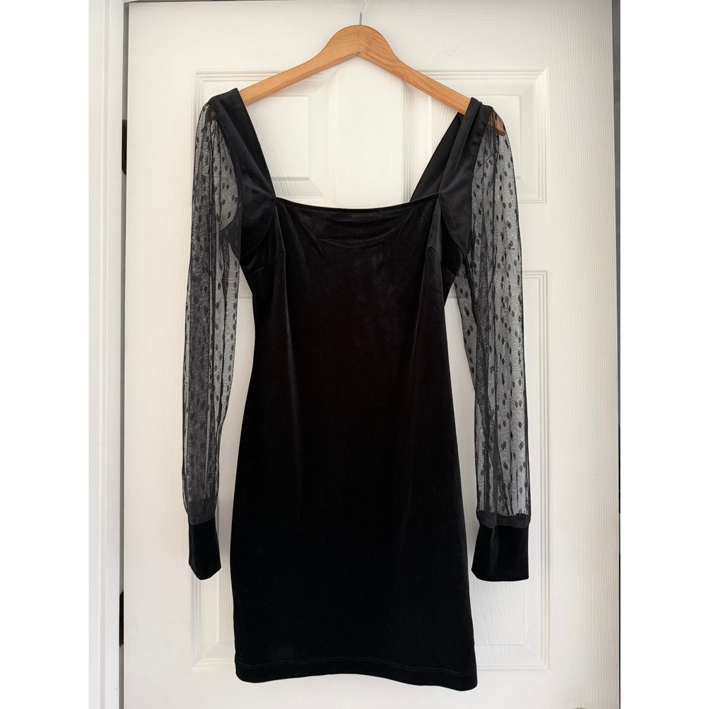 Speechless Black‎ Velvet Sheer Polka Dot Long Sleeve Mini Dress Whimsygoth Fairy
